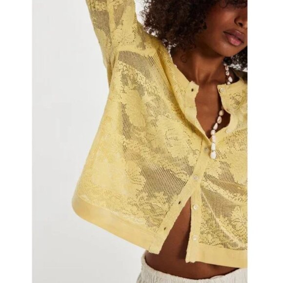 FREE PEOPLE NWT Lover Cardigan / Lemon Marimba - Picture 3 of 6